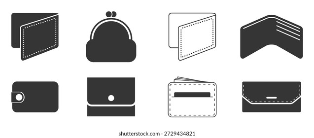 conjunto de ícones isolados em um porta-moedas de tema