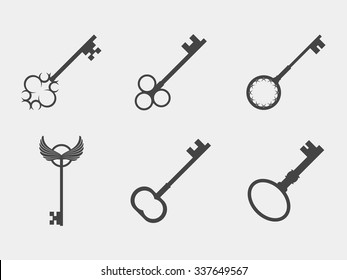 Set of isolated icons on a theme retro keys with shudows
