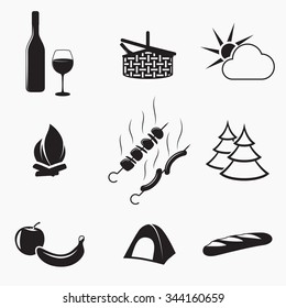 Set of isolated icons on a theme picnic