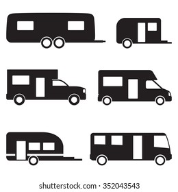 Set of isolated icons on a theme travel trailers
