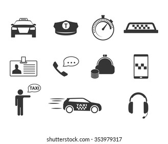 Set of isolated icons on a theme taxi