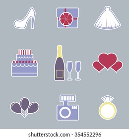 Set of isolated icons on a theme wedding color