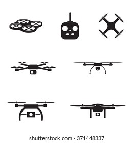 Set of isolated icons on a theme uav camera black color