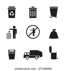 Set of isolated icons on a theme trashcan signs black color