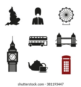 Set of isolated icons on a theme british culture