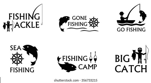 set of isolated icons on white background with fishing symbols