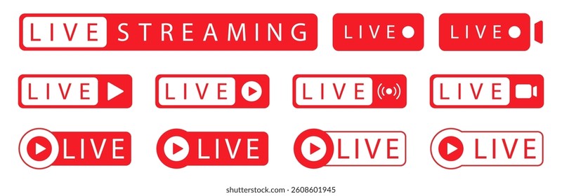 Set of isolated icons for streaming, live broadcast, blog, television, shows, live performances, news etc. Vector