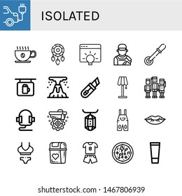 Set of isolated icons such as Electric car, Coffee cup, Dreamcatcher, Idea, Painter, Pipette, Bar, Volcano, Cutter, Lamp, Team, Headphones, Mortarboard, Gem, Overall , isolated