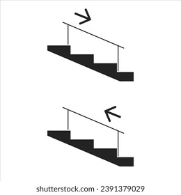 Set of isolated illustration of outline black ladder stairs with handrail - up and down arrow, for template design of safety building information sign	