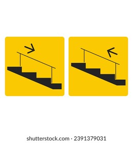 Set of isolated illustration of outline black ladder stairs with handrail - up and down arrow, for template design of safety building information sign	