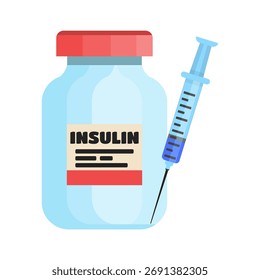 Un conjunto de ilustraciones aisladas de botellas y jeringas de insulina para folletos publicitarios sobre el tema de las enfermedades de la sangre, la diabetes y otros tratamientos para enfermedades de la sangre.
