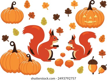 Conjunto de ilustraciones aisladas sobre el tema del otoño.