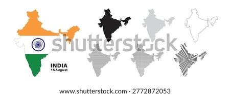 Set of isolated india maps. india flag overlaid with flag proportions. Maps and traveling around the world