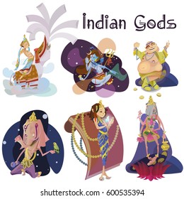 Set of isolated Indian Gods meditation in yoga poses lotus and Goddess hinduism religion, traditional asian culture spiritual mythology, deity worship festival vector illustrations, T-shirt concepts