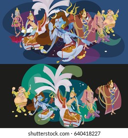 Set of isolated Indian Gods meditation in yoga poses lotus and Goddess hinduism religion, traditional asian culture spiritual mythology, deity worship festival vector illustrations, T-shirt concepts