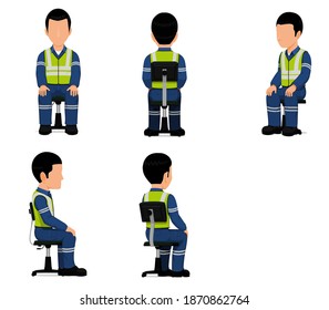set of isolated industrial worker sit on the chair