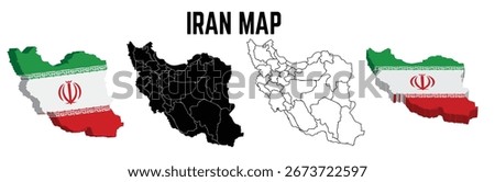 Set of isolated iran maps. iran flag overlaid with map proportions,shilhoutte and outline map. Maps and traveling around the world