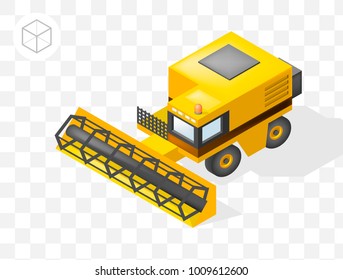 Set of Isolated Isometric Minimal City Elements . Harvester with Shadows on Transparent Background