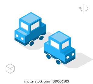 Set of Isolated Isometric Minimal City Elements. Blue Car with Shadows on White Background.