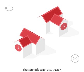 Set of Isolated Isometric Minimal City Elements. School with Shadows on White Background.