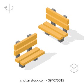 Set of Isolated Isometric Minimal City Elements. Bench with Shadows on White Background.