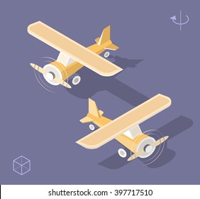 Set of Isolated Isometric Minimal City Elements. Airplane with Shadows .
