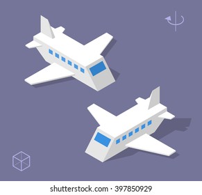 Set of Isolated Isometric Minimal City Elements. Airplane with Shadows.