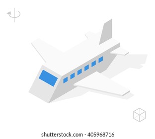 Set of Isolated Isometric Minimal City Elements. Airplane with Shadows on White Background.