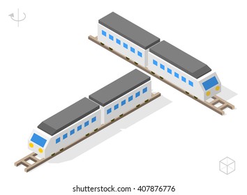 Set of Isolated Isometric Minimal City Elements. Train with Shadows on White Background.