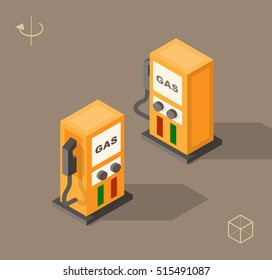 Set of Isolated Isometric Minimal City Elements. Petrol Station with Shadows on White Background.