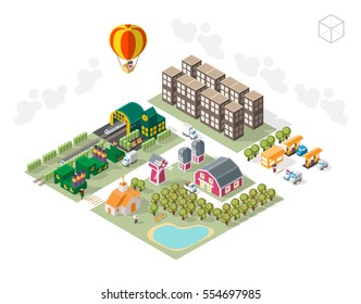Set of Isolated Isometric Minimal City Elements. Town with Shadows on White Background.