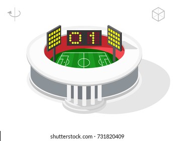 Set of Isolated Isometric Minimal City Elements . Stadium with Shadows on White Background