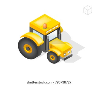 Set of Isolated Isometric Minimal City Elements . Tractor with Shadows on White Background