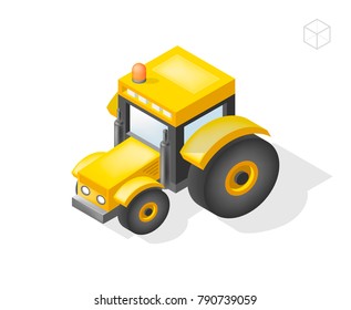 Set of Isolated Isometric Minimal City Elements . Tractor with Shadows on White Background