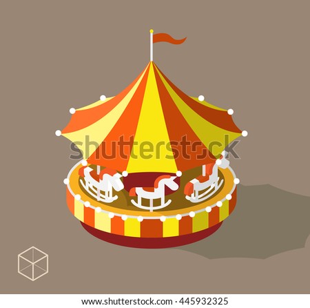 Set of Isolated Isometric Minimal City Elements. Carousel with Shadows on Dark Background.