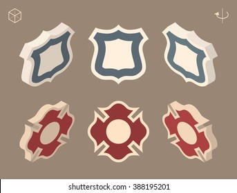 Set of Isolated Isometric Minimal Elements. Police and Fire Department Badge.