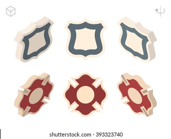 Set of Isolated Isometric Minimal Elements. Police and Fire Department Badge on White Background.