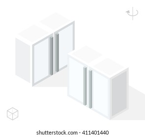Set of Isolated Isometric Minimal Kitchen Elements. Cupboard with Shadows on White Background.