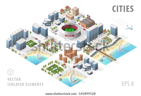 Set Isolated Isometric Realistic City Maps Stock Vector Royalty Free 