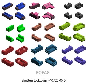 Set of the isolated isometric sofa