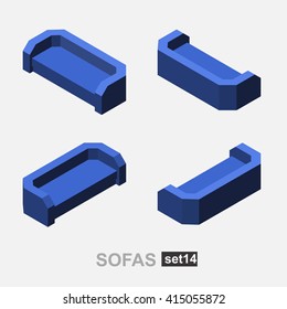 Set of the isolated isometric sofa.