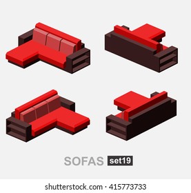 Set of the isolated isometric sofa. Vector sofa