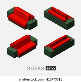 Set of the isolated isometric sofa. Vector 