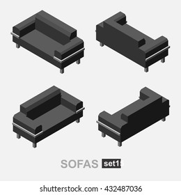 Set Of The Isolated Isometric Sofa. Vector 