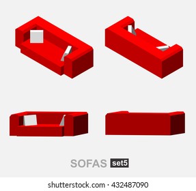 Set of the isolated isometric sofa. Vector 