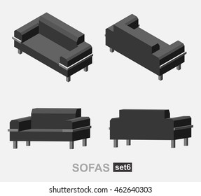 Set of the isolated isometric sofa. Vector illustration