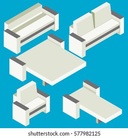 Set of the isolated isometric sofa. Vector sofa