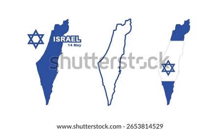 Set of isolated israel maps. israel flag overlaid with flag proportions. Maps and traveling around the world