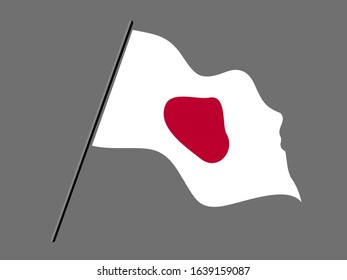 set of isolated Japan, the red sun on white japanese flag waving by the wind  