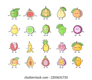 Set Isolated Kawaii Fruit Characters Stock Vector (Royalty Free ...